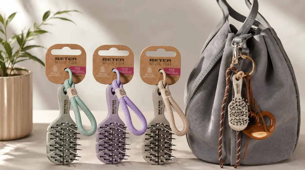 Pack de 3 mini cepillos Beter Charm Natural Fiber con cadena, cómodos y suaves para desenredar por sólo 3,95€ (-64%)