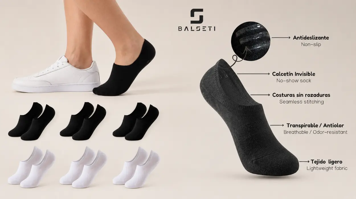 Pack de 6 pares de calcetines invisibles Balseti para hombre y mujer, perfectos para verano por sólo 9,02€ (-40%)