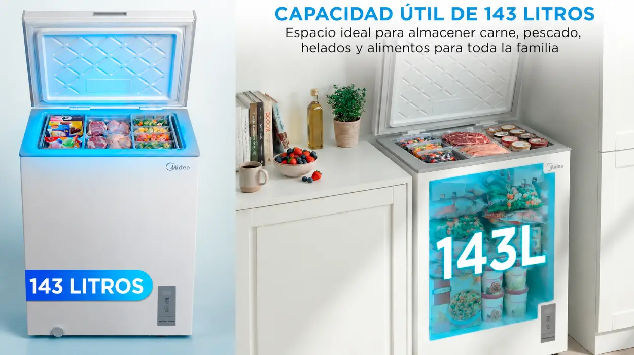 Arcón congelador Midea de 143L silencioso, eficiente y convertible a frigorífico por sólo 143,65€ con envío gratis (-43%)