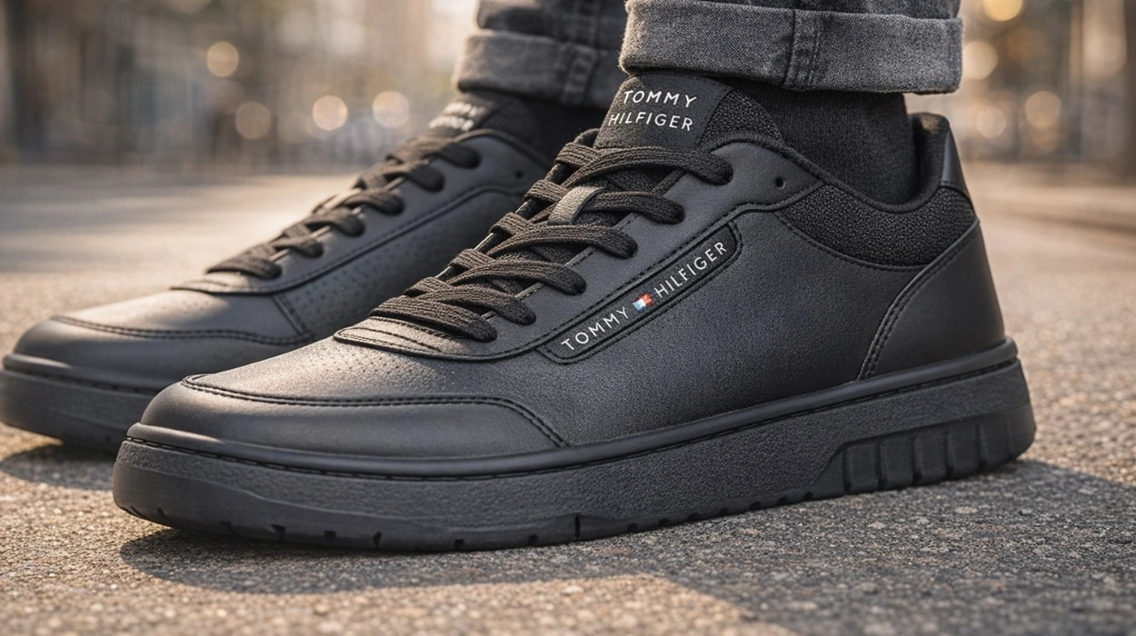 Chollo Zapatillas de piel Tommy Hilfiger Basket Core negras para hombre por sólo 44,95€ con envío gratis (55% de descuento)