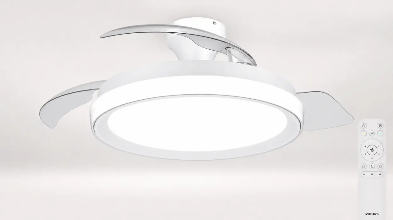 Lámpara de techo Philips Bliss con ventilador y aspas retráctiles, luz LED ajustable y mando a distancia por sólo 119,99€ con envío gratis (-33%)
