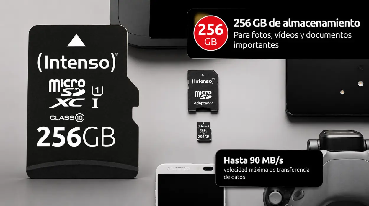 Tarjeta microSDXC Intenso Premium de 256 GB con adaptador SD por sólo 21,49€ (-50%)