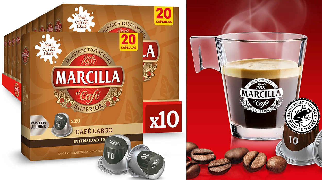 Chollo Pack de 200 cápsulas de café Marcilla Largo compatibles con Nespresso por sólo 43€ con envío gratis (-32%) ¡0,22€ c/u!