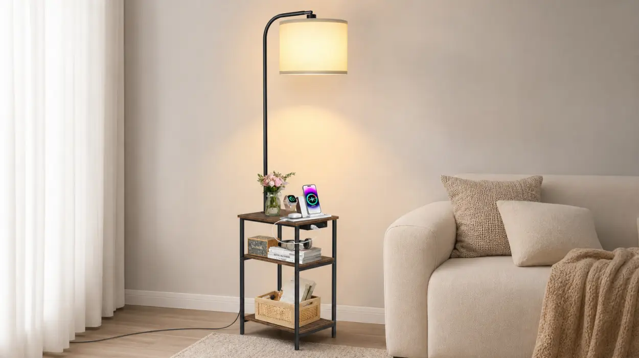 Lámpara de pie OUTONLIFE con mesa, LED regulable y carga USB por sólo 56,99€ con envío gratis (-24%)