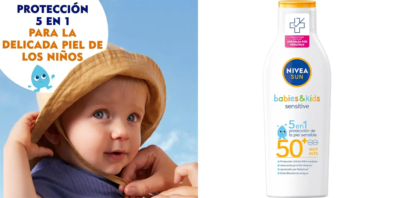 Chollo Pack x2 Leche solar NIVEA SUN Babies & Kids Sensitive FP50+ de 200 ml por sólo 19,16€ con descuento automático (-38%)