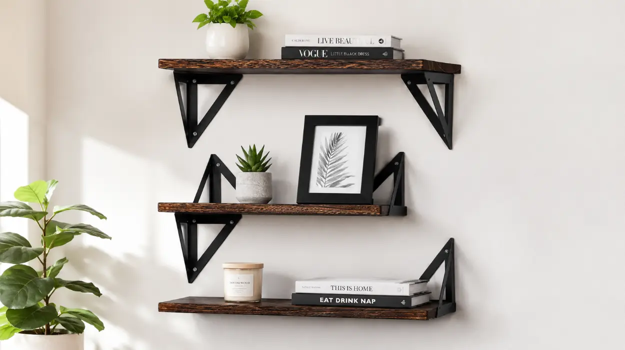 Juego de 3 baldas flotantes T-Lovendo de madera natural para pared por sólo 9,99€ (-47%)