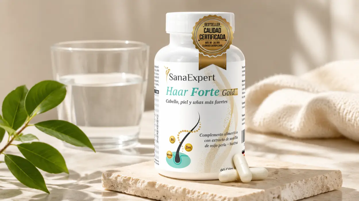 SanaExpert Haar Forte Gold: suplemento capilar vegano con vitaminas y minerales para fortalecer el cabello por sólo 21,34€ (-24%)