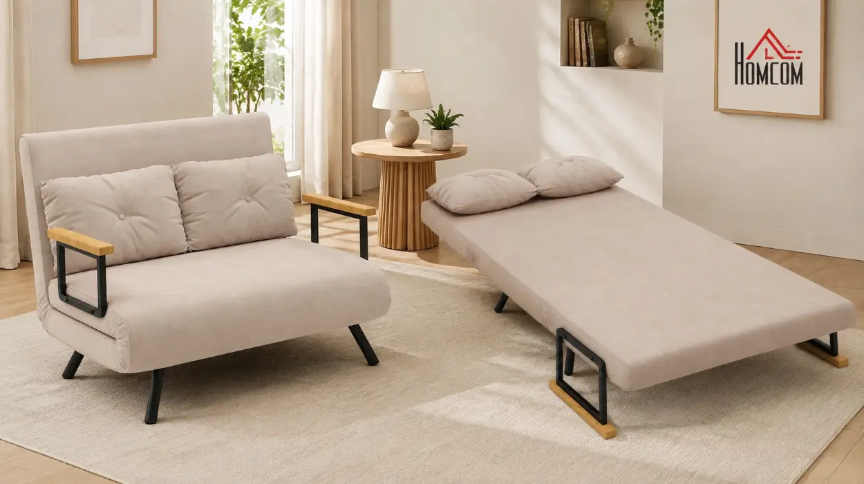 Sofá cama HOMCOM de 2 plazas en terciopelo beige, plegable y ajustable con 5 posiciones por sólo 189,80€ con envío gratis (-16%)