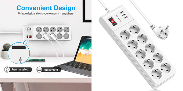 Chollo Regleta Auoplus con 10 enchufes y 3 USB por sólo 26,34€ (-15%)