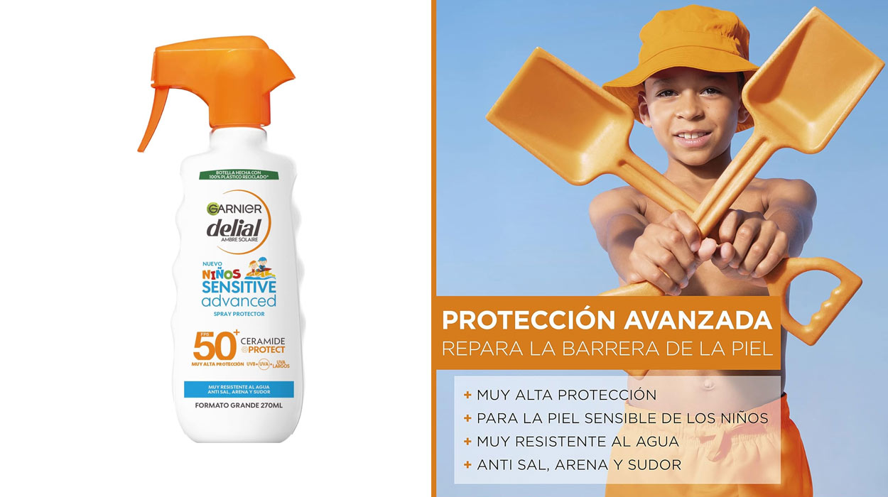 Chollo Protector Solar Garnier Delial Niños Sensitive Advanced protección IP50+ de 270 ml por sólo 10,20€ con cupón (-32%)