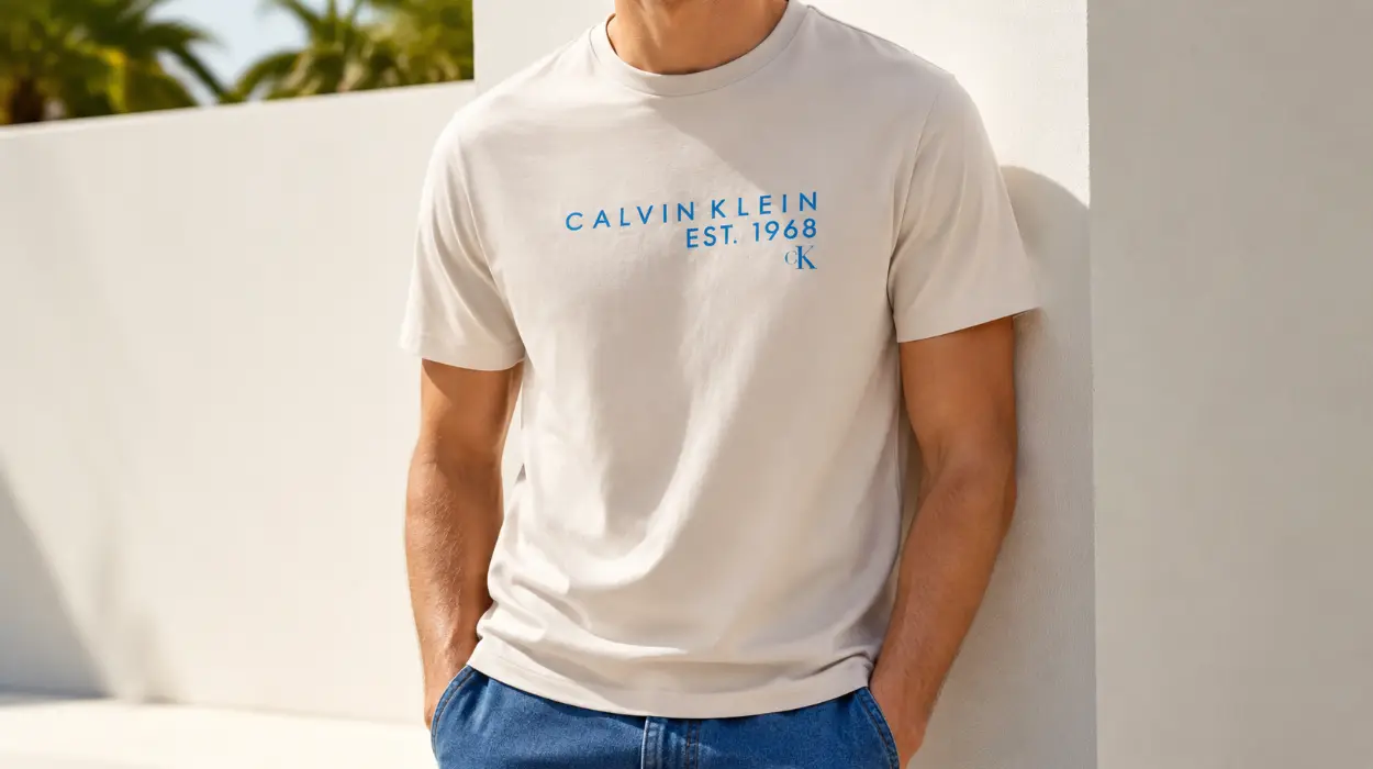 Camiseta Calvin Klein Logo Graphic para hombre de color beige por sólo 16,55€ (-45%)