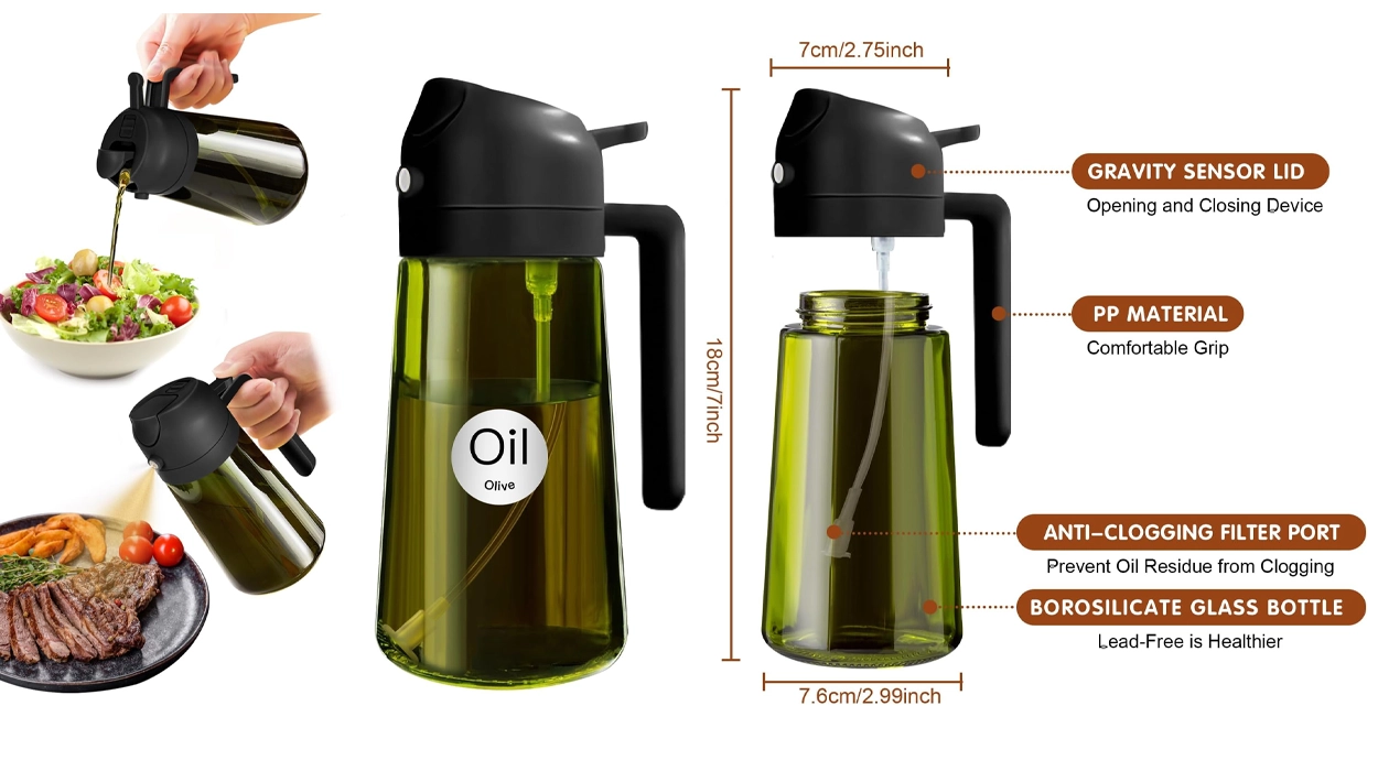 Controla el aceite en tus platos con este pulverizador y dispensador de vidrio con valoraciones GENIALES