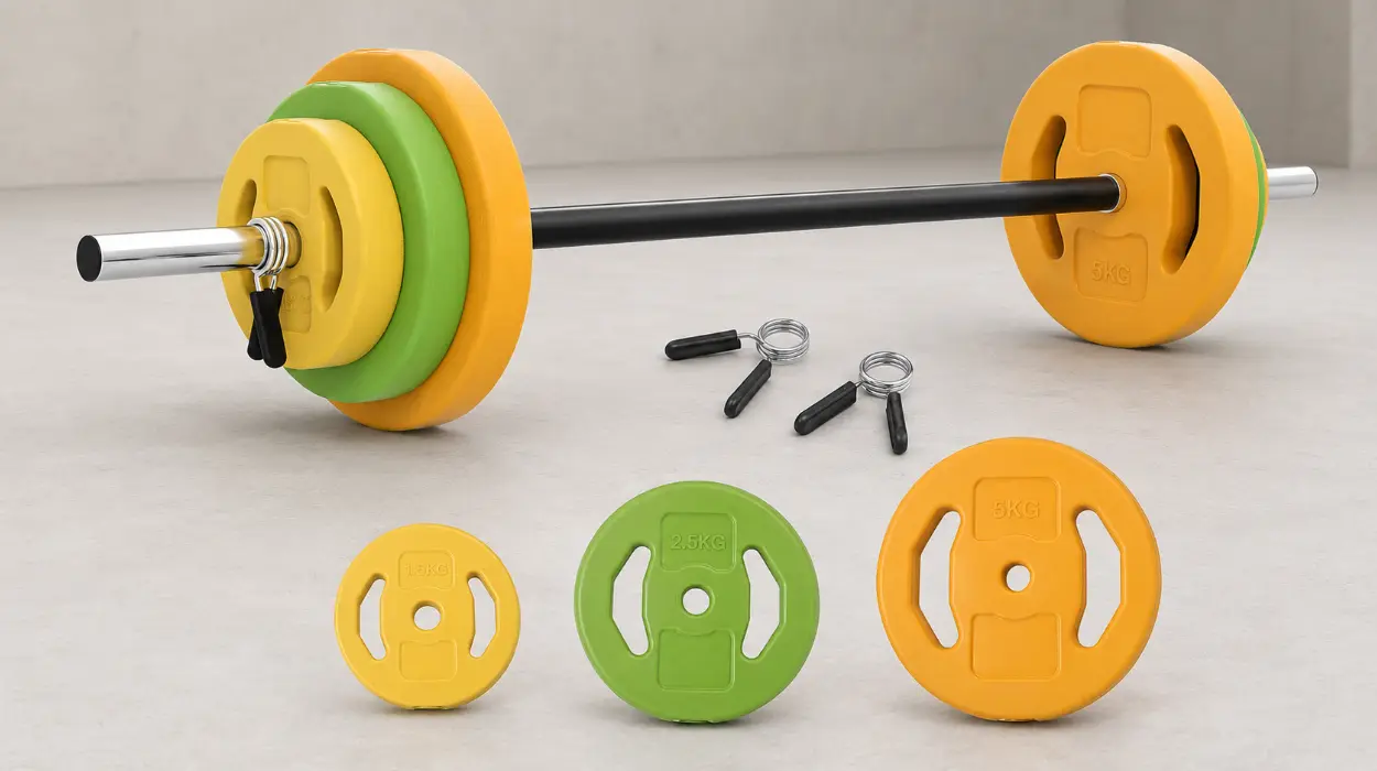 Barra de pesas HOMCOM de 20 kg ajustables con 6 discos para entrenar fuerza en casa por sólo 49,39€ con envío gratis (-23%)
