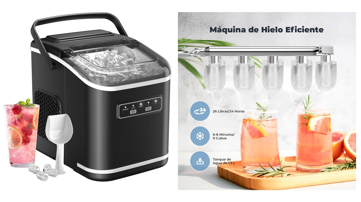 Cubitos de hielo siempre a punto con esta máquina portátil y autolimpiante ideal para colocar en la encimera