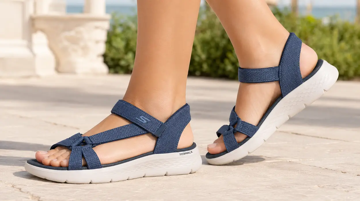 Sandalias Skechers Slip-ins Go Walk Flex Sandal Illuminate para mujer en color navy por sólo 39,28€ con envío gratis (-48%)