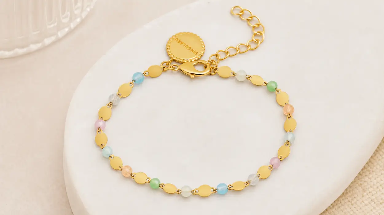 Pulsera Singularu Crystals Solar con baño de oro de 18Kt y piedras naturales por sólo 12,18€ (-39%)