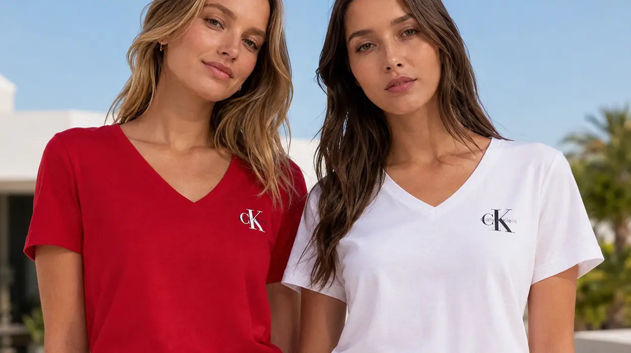 Pack de 2 camisetas Calvin Klein cuello en V para mujer por sólo 28,45€ (-53%)