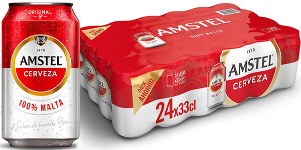 Chollo Pack de 24 latas de cerveza Amstel de 33 cl por sólo 12€ (-31%) ¡0,50€ cada una!