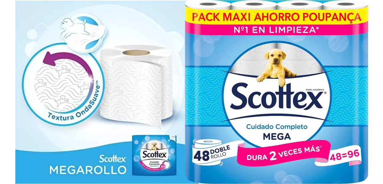 Chollo Pack x48 Rollos Papel higiénico Scottex Megarollo por sólo 22,51€ (-19%) ¡Sólo 0,47€ por rollo!