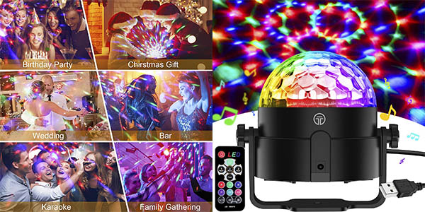 Chollo Bola discoteca LED Gobikey giratoria con luz RGB y control remoto por sólo 13,02€ (31% de descuento)