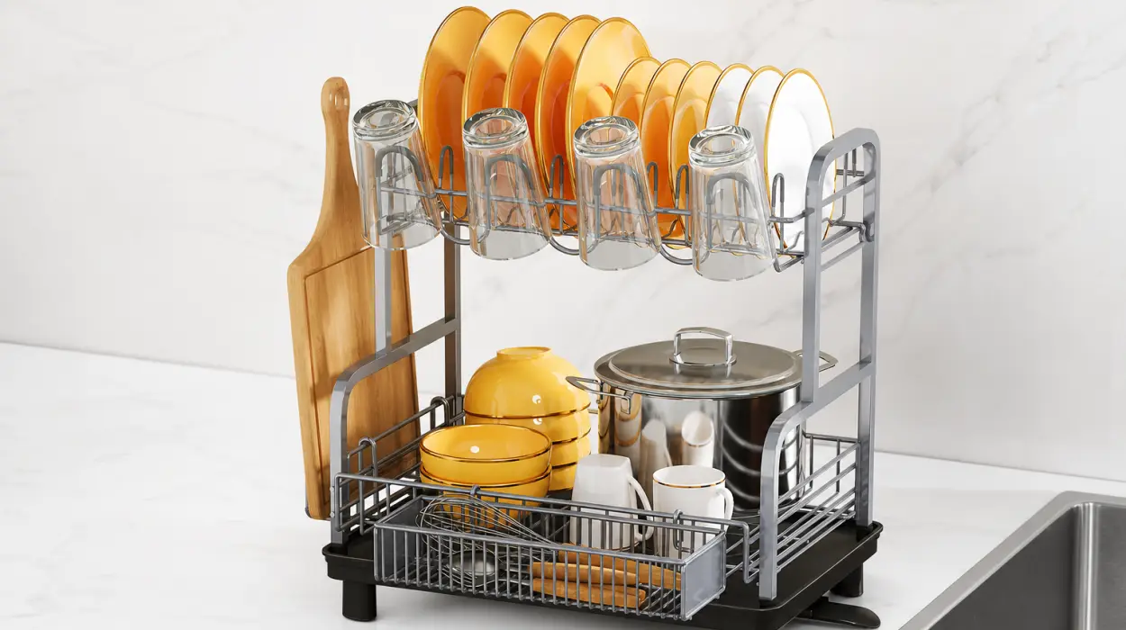 Chollo Escurreplatos inoxidable de 2 niveles con portavasos y porta utensilios por sólo 19,99€ (-56%)