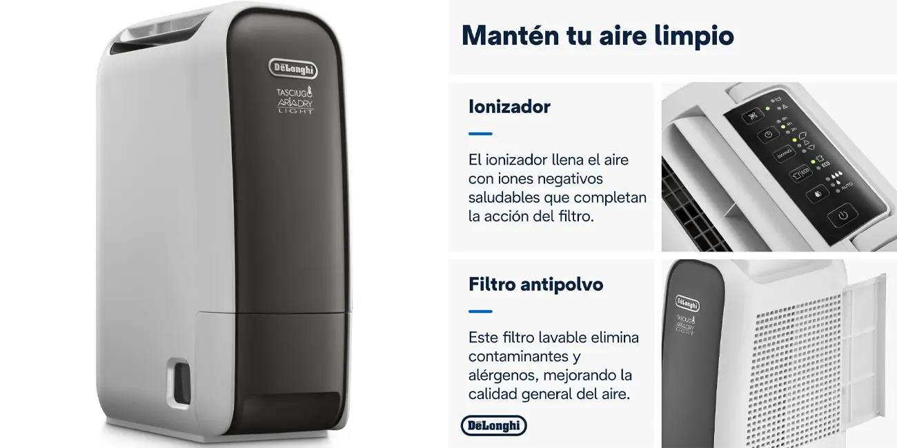 Chollo Deshumidificador ionizador De’Longhi Tasciugo AriaDry Light DNS65 por sólo 199€ con envío gratis (-43%)