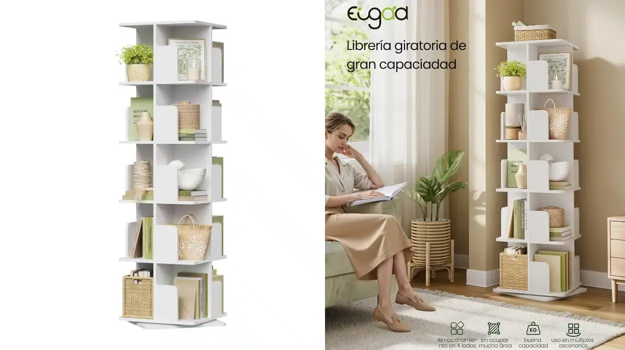 Estantería giratoria Eugad de 5 niveles para libros y más por sólo 75,73€ con envío gratis (-19%)