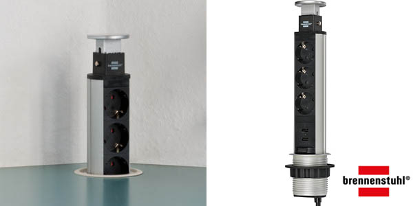 Chollo Regleta de enchufes Brennenstuhl Tower Power con 3 tomas y 2 USB empotrada para mesa por sólo 21,50€ (-50%)