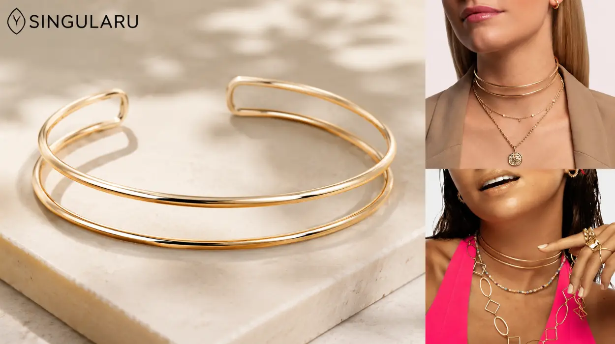 Collar rígido SINGULARU Choker Double Ring bañado en oro de 18 kt por sólo 24,36€ (-51%)
