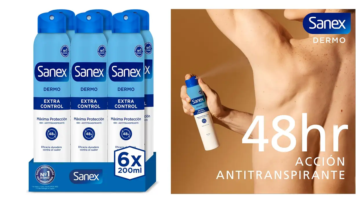 Mínimo histórico: Pack x6 Desodorante Sanex Dermo Extra Control en spray de 200 ml por solo 11,40€ con descuento (-40%) ¡1,90€ cada uno!