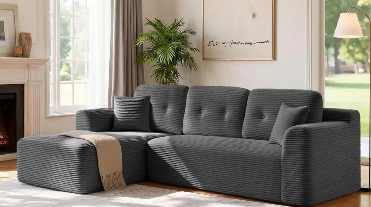 Sofá esquinero modular VASAGLE con gran chaise longue, fácil de montar y en color gris pizarra por sólo 314,49€ con envío gratis (-15%)