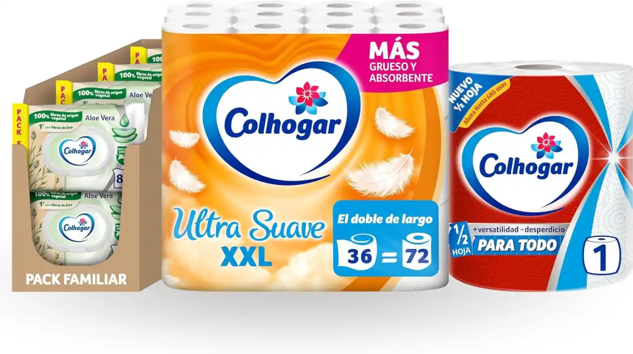 Lote completo Colhogar: papel cocina, higiénico y toallitas por sólo 27,34€ con cupón (-49%)