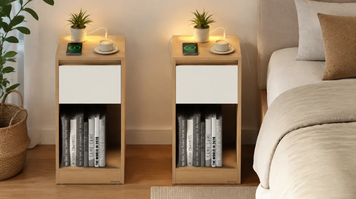 Juego de 2 mesitas de noche Vasagle Kailyn con luz LED, USB-A y USB-C por sólo 50,99€ con envío gratis (-15%)