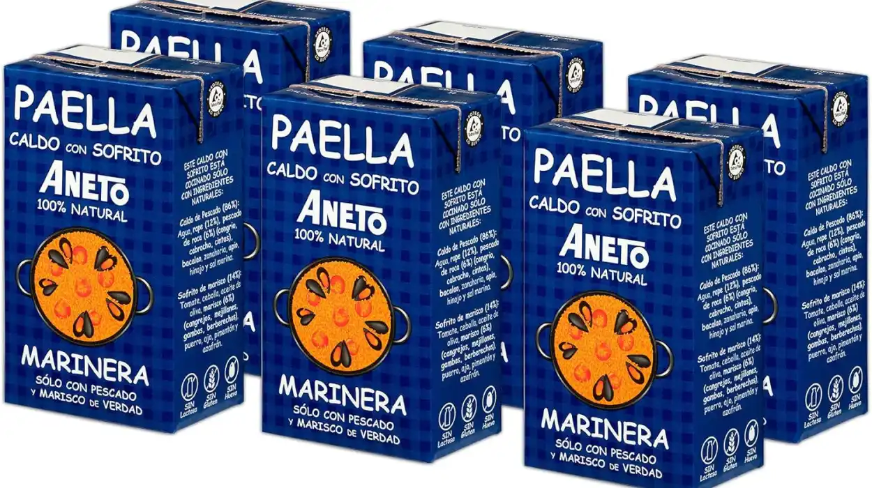 Pack x6 briks de Caldo Aneto 100% natural para paella de pescado y marisco de 1L por sólo 14,97€ (-52%)