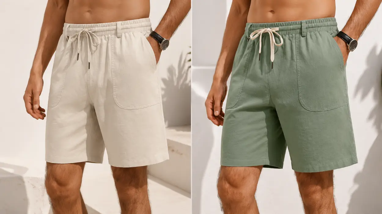 Pantalones cortos de lino y algodón para hombre iClosam, cómodos y transpirables con cintura elástica y bolsillos por sólo 14,99€ (-40%)