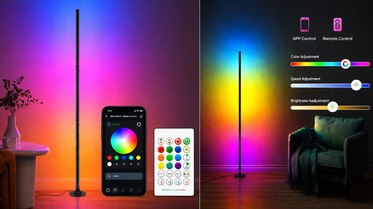 Lámpara de pie LED para salón de 120 cm con 16 millones de colores, app y mando a distancia por sólo 25,26€ (-5%)