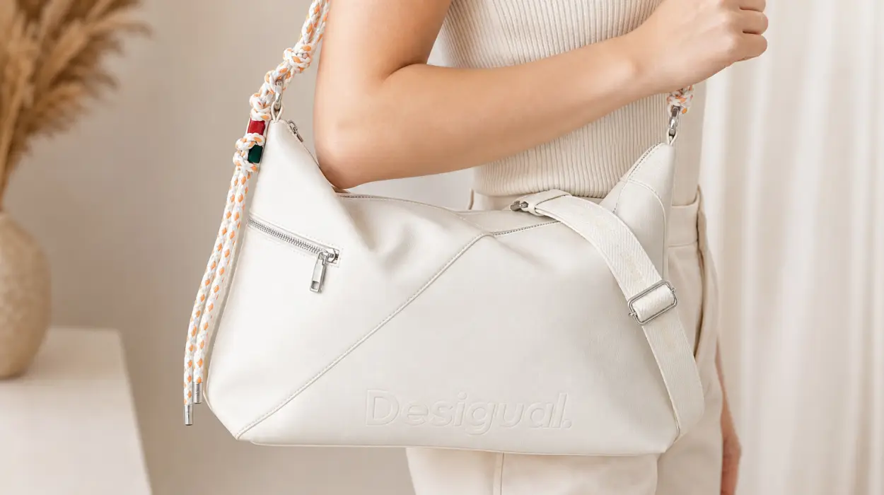 Bolso bandolera Desigual Half Logo Leiria 2.0 en beige crema por sólo 34,97€ con envío gratis (-50%)