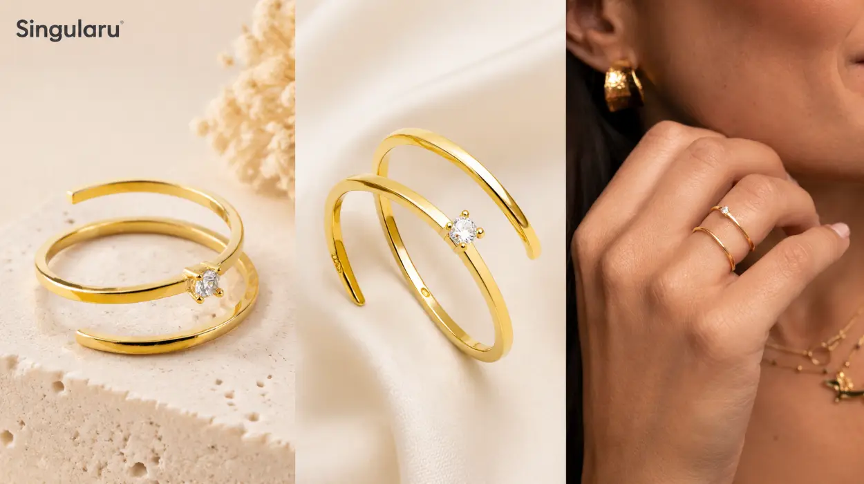Anillo Singularu Spiral Spark justable en plata de ley 925 bañada en oro de 18 kt por sólo 17,50€ (-42%)