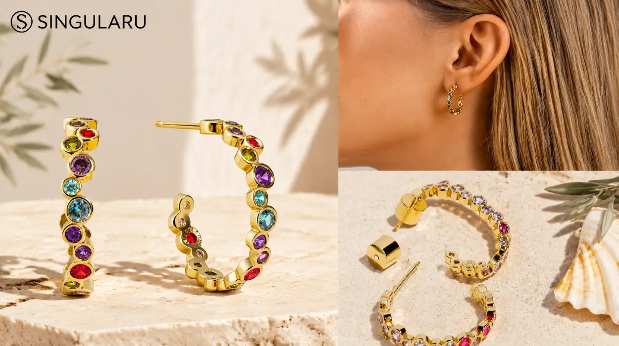 Pendientes Aro Bubbles de Singularu con baño de oro de 18Kt por sólo 22,46€ (-32%)