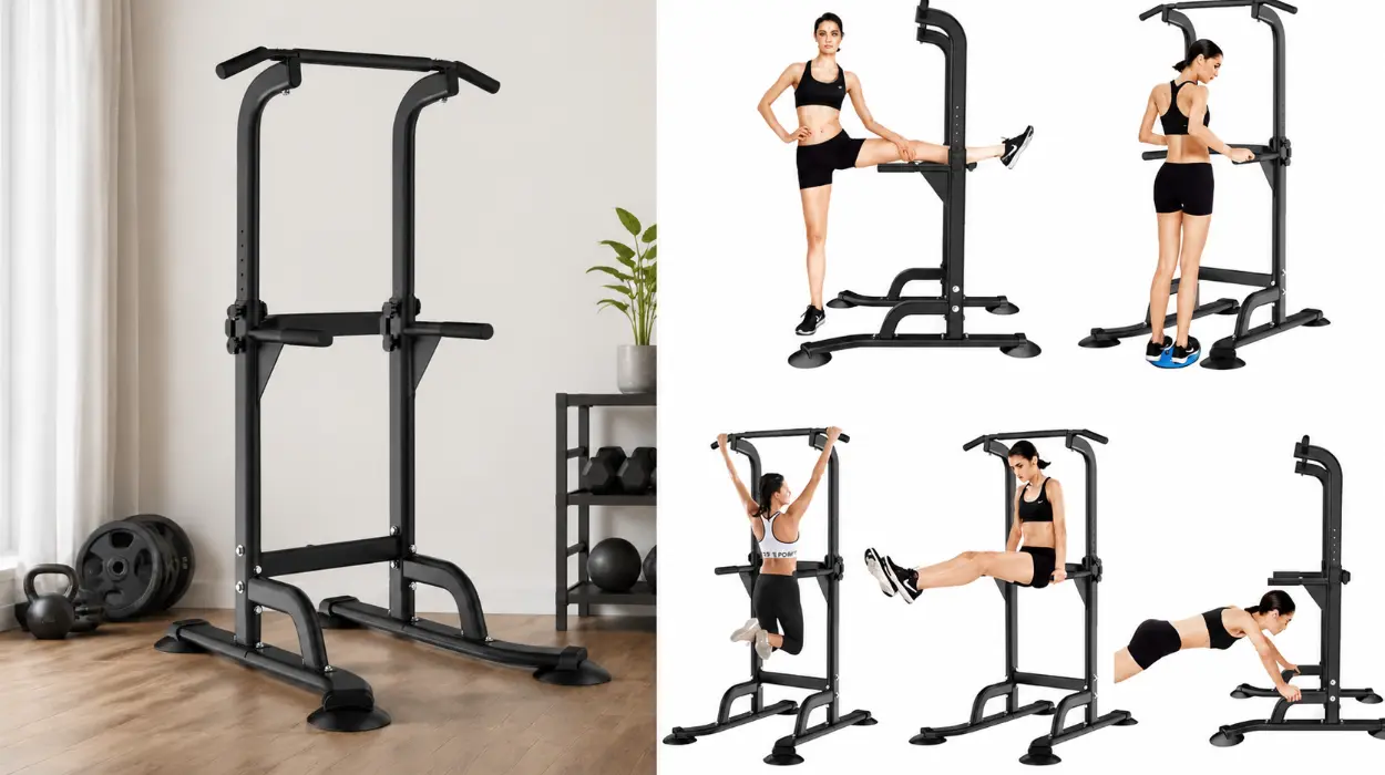 Estación de entrenamiento SogesHome Power Tower ajustable para dominadas y fondos en casa por sólo 81,22€ con envío gratis (-26%)
