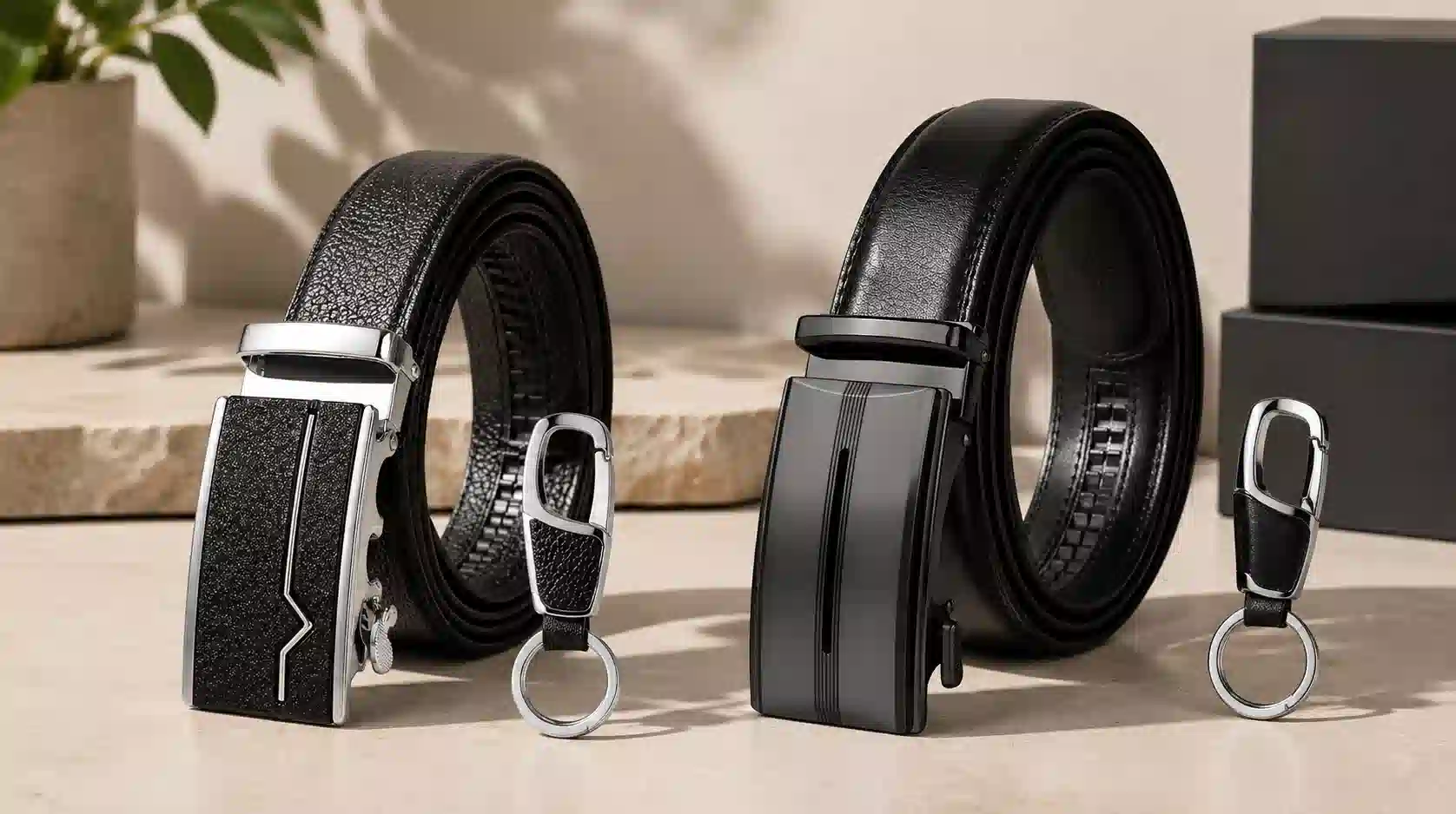 Cinturones de cuero Flintronic con hebilla automática para hombre + llavero de regalo por sólo 8,73€ (-24%)