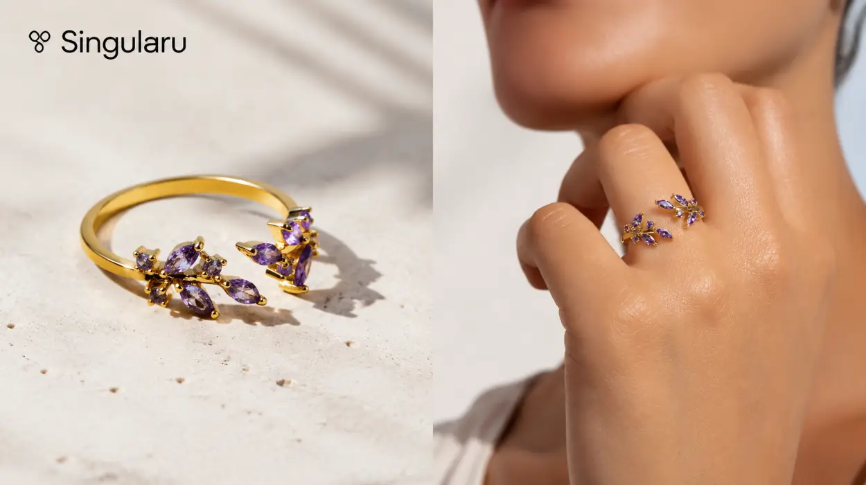 Anillo Buganvilla ajustable de Singularu en plata de ley 925 con baño de oro de 18 kt por sólo 25€ (-42%)
