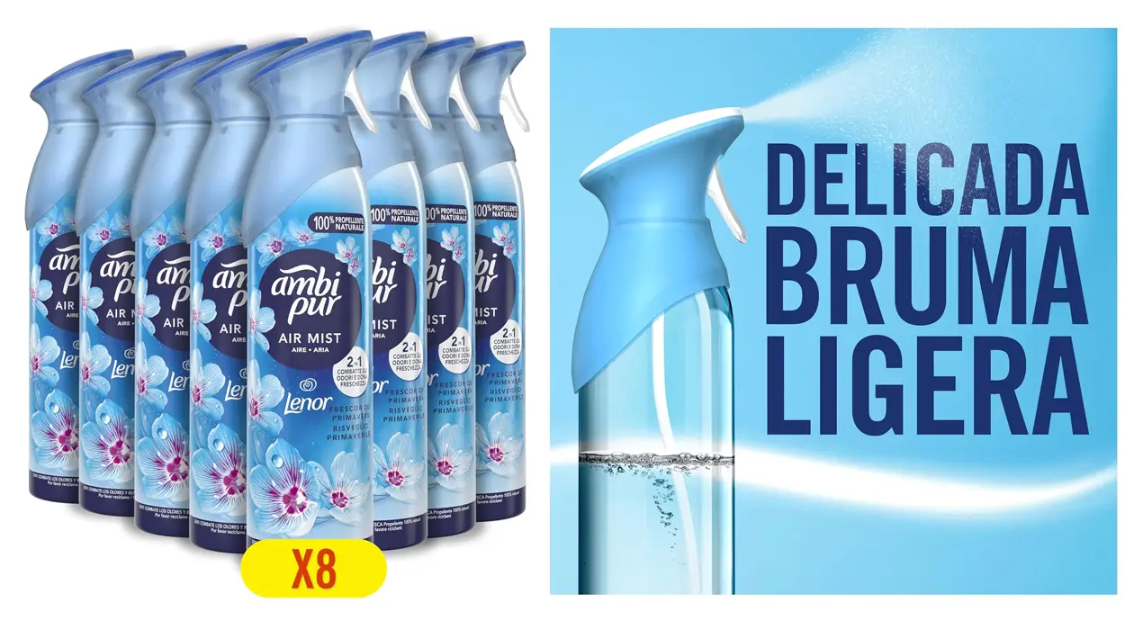 Chollo Pack x8 ambientador en spray Ambipur Despertar Primaveral de 185 ml por sólo 18,99€ (-32%)