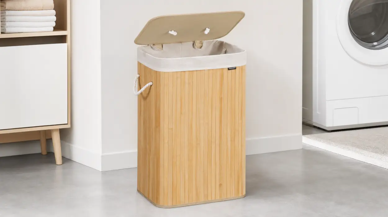 Cesto de la ropa sucia de bambú Songmics de 72L con tapa y bolsa extraíble por sólo 12,96€ (-35%)