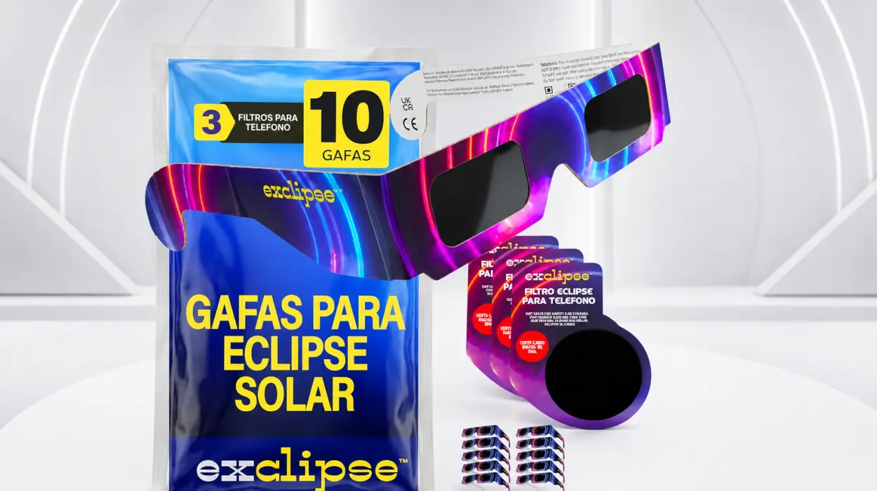 Pack de 10 gafas para eclipse solar con 3 filtros para móvil certificados por sólo 8,99€ (-44%)
