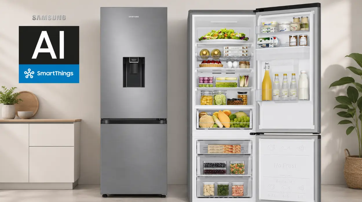 Frigorífico combi Samsung AI de 185 cm con botellero y 341L por sólo 593,10€ con cupón y envío gratis (-30%)