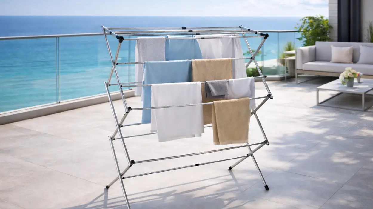 Gana espacio para secar toallas y sábanas con este tendedero plegable vertical y extensible de aluminio por menos de 17 euretes