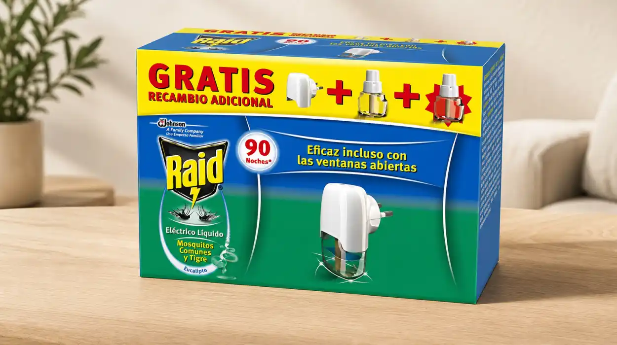 Difusor eléctrico Raid anti mosquitos comunes y tigre con aroma a eucalipto, con 2 recambios por sólo 4,69€ (-22%)