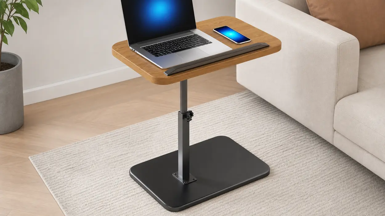 Mesa auxiliar giratoria 360°, inclinable y ajustable en altura, ideal para sofá o cama por sólo 19,55€ (-46%)