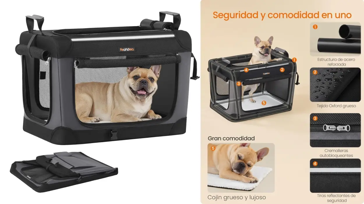 Llévate a tu mascota con comodidad y seguridad: transportín Feandrea fácil de montar, bien ventilado y resistente por menos de 26€ (-46%)